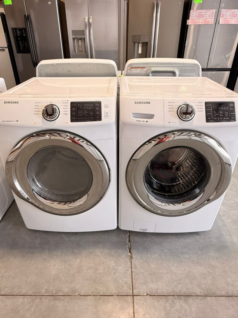 Samsung 4.2 cu. ft. Front-Load Washer with 9 Wash Cycles and 7.5 cu. ft. Electric Dryer with 11 Cycles Stackable Set in White!