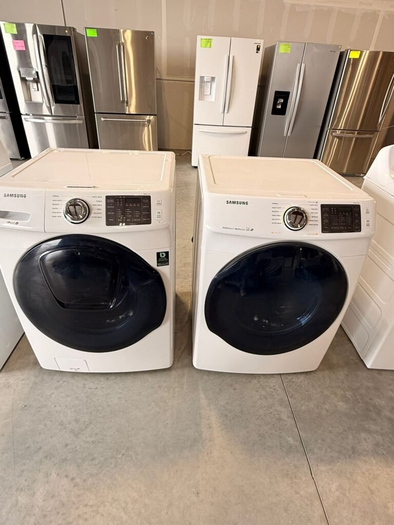 Samsung 4.5 cu. ft. Front-Load Washer with 12 Wash Cycles and 7.5 cu. ft. Electric Dryer with 12 Cycles Stackable Set in White!