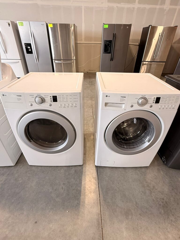 LG 3.6 cu. ft. Front-Load Washer with 5 Wash Cycles and 7.0 cu. ft. Electric Dryer with 5 Drying Cycles Stackable Set in White!