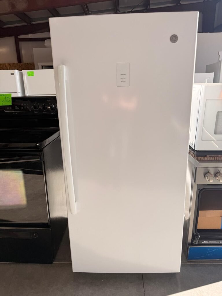 GE 14 cu. ft. Garage Ready, Frost-Free Upright Freezer in White!