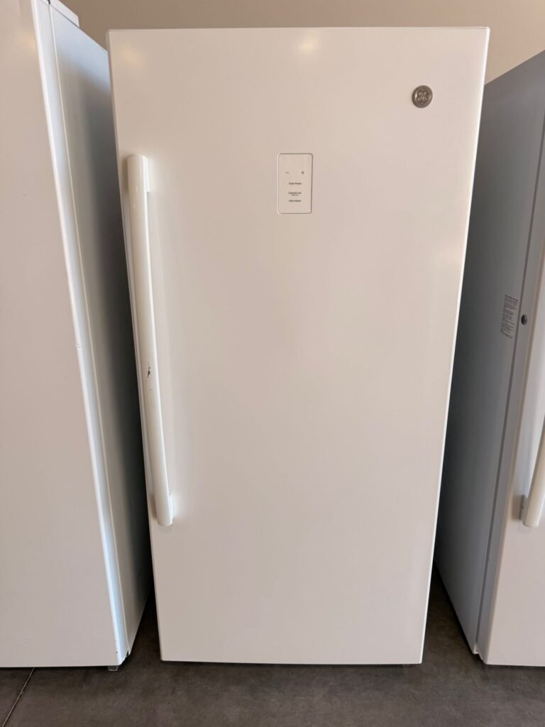 GE 14 cu. ft. Garage Ready, Frost-Free Upright Freezer in White!