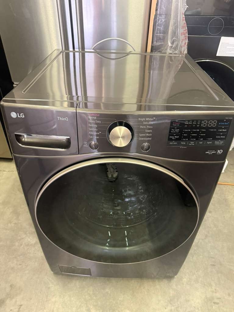 NEW Scratch & Dent LG 4.5 cu. ft. High-Efficiency Stackable Smart Front-Load Washer with Steam & Built-In Intelligence in Black Steel!