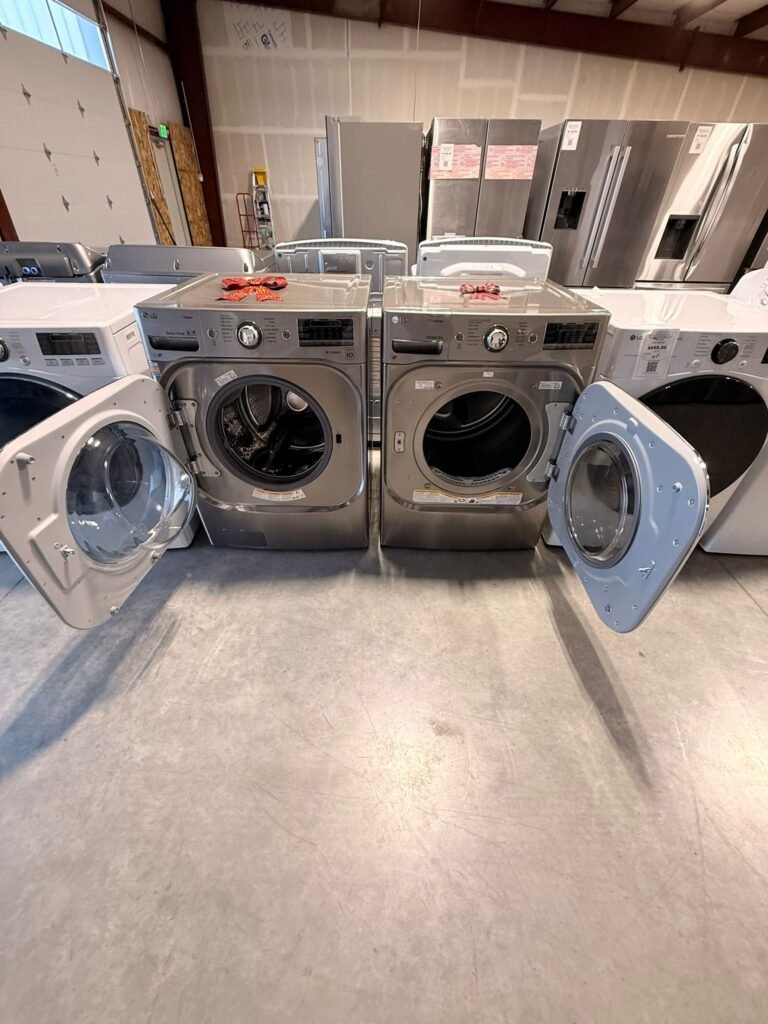 LG 5.2 cu. ft. Mega Capacity Front-Load Washer and 9.0 cu. ft. Vented Electric Dryer Stackable Set in Graphite Steel