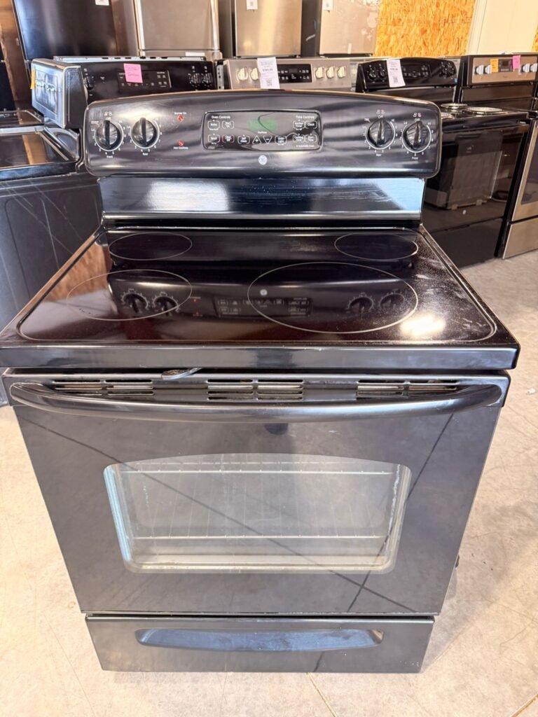 GE® 30 in. 4 Burner Element Free-Standing Electric Range in Black Glass Top - Surface