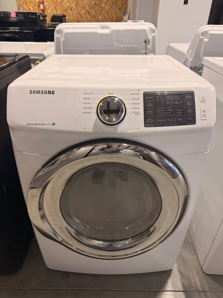 Samsung 7.5 cu. ft. Front Load Electric Dryer with Multi-Steam Technology in White - Stackable