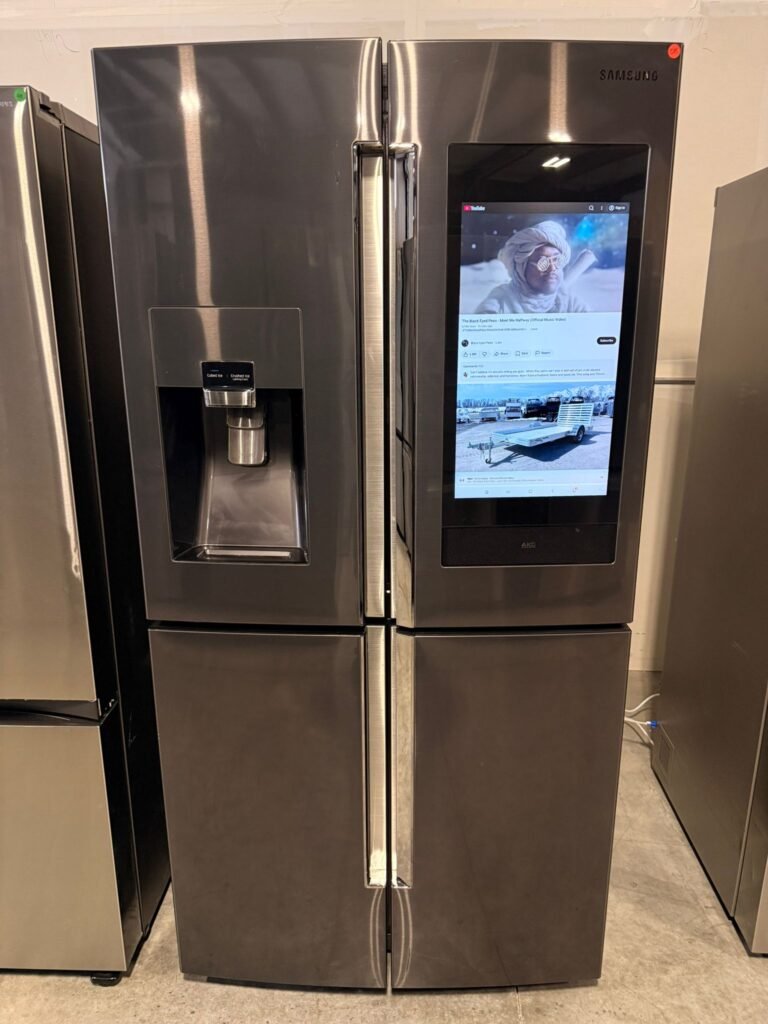 Samsung 22 cu. ft. Smart 4-Door Flex Refrigerator with Family Hub™ - Counter-Depth Fingerprint Resistant Black Stainless Steel